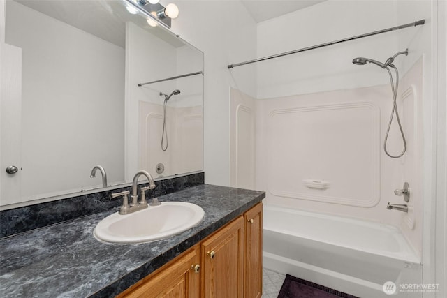 bathroom featuring vanity, shower / tub combination, and tile patterned flooring