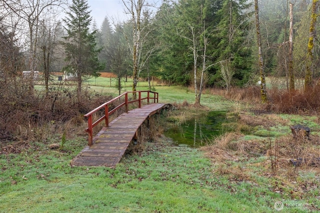 view of property's community featuring a wooded view