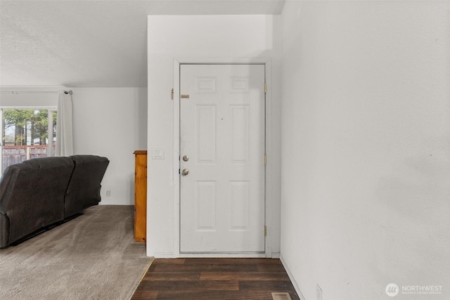 view of carpeted foyer entrance