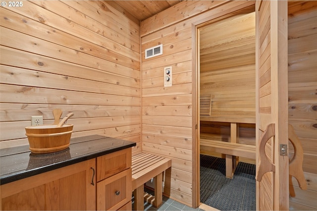 1261 Mathews Rd, Washougal, WA 98671 - sauna / steam room with wood walls, wood ceiling, and tile patterned floors