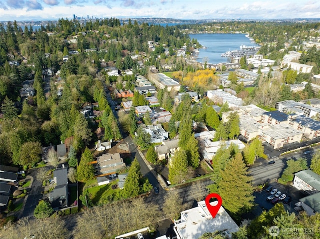 aerial view with a water view