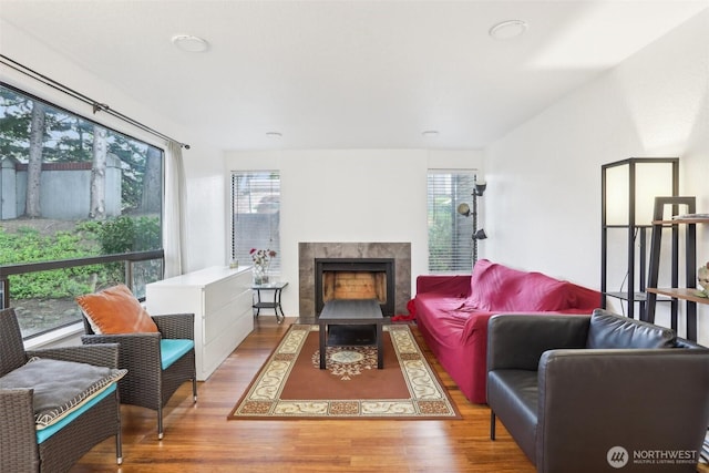 705 NE 143rd Ave Unit A1, Bellevue, WA 98007 - living area with a fireplace with flush hearth and wood finished floors