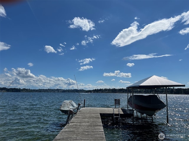 dock area featuring a water view