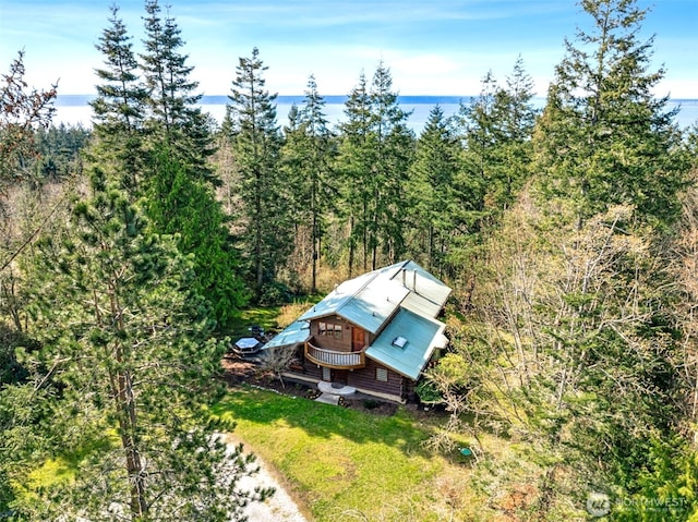 aerial view featuring a forest view