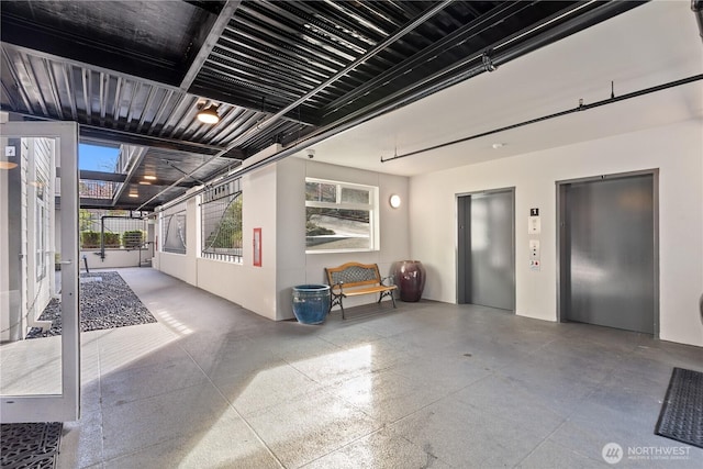 view of patio featuring elevator