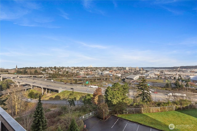 bird's eye view with a city view
