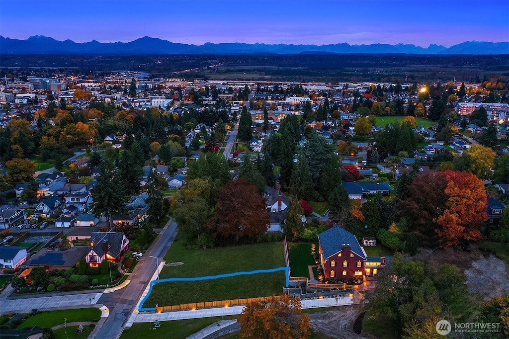 808 35th St, Everett, WA 98201 - aerial view at dusk with a mountain view