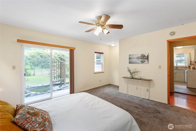3348 SW Christmas Tree Ln, Port Orchard, WA 98367 - bedroom with access to outside, carpet, and ceiling fan