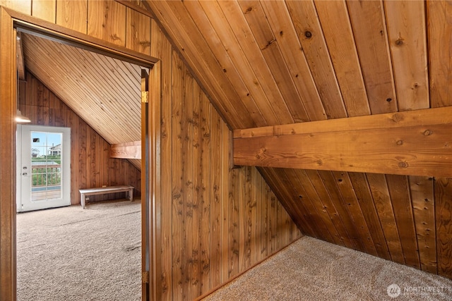 1205 Fairwood Dr SW, Ocean Shores, WA 98569 - bonus room with wood walls, wooden ceiling, carpet, and vaulted ceiling