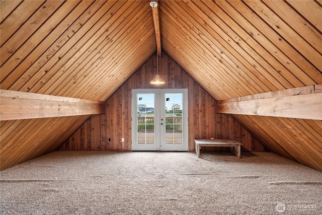 1205 Fairwood Dr SW, Ocean Shores, WA 98569 - additional living space with wooden walls, carpet, wooden ceiling, and vaulted ceiling