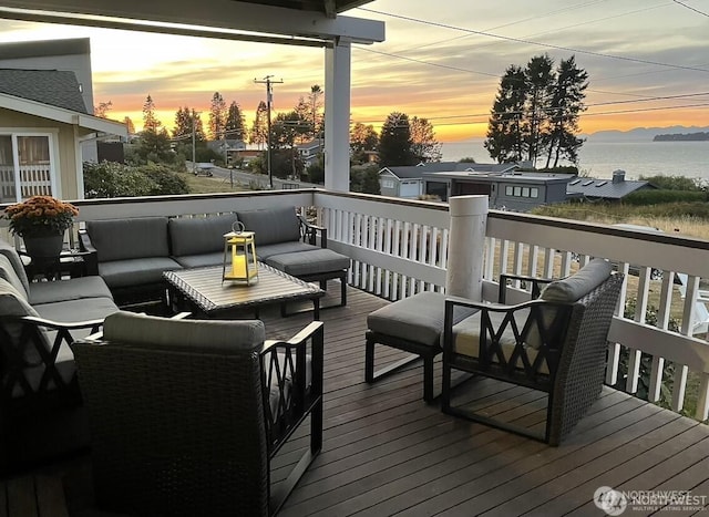6926 Holeman Ave, Blaine, WA 98230 - deck at dusk featuring outdoor lounge area