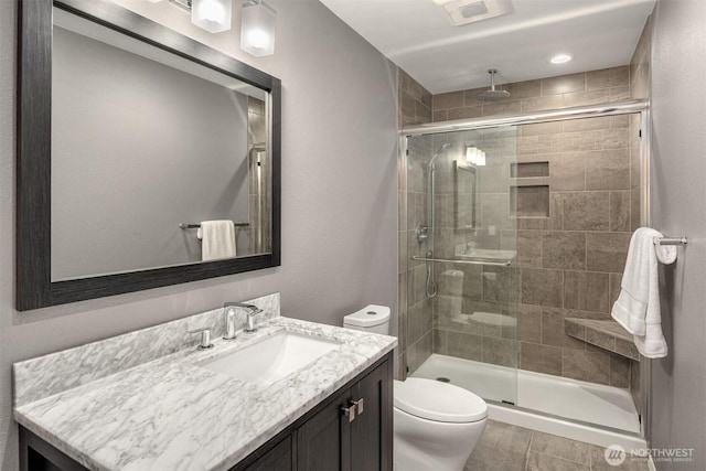 4111 161st Ave NE, Snohomish, WA 98290 - bathroom with vanity, visible vents, toilet, and a shower stall