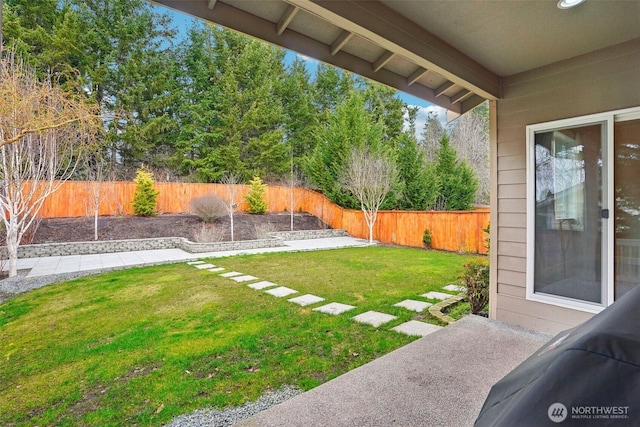 view of yard with a fenced backyard
