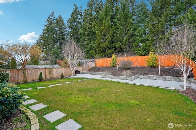 view of yard featuring a fenced backyard