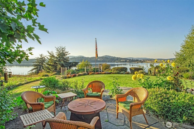 1935 False Bay Dr, Friday Harbor, WA 98250 - view of patio with a water and mountain view