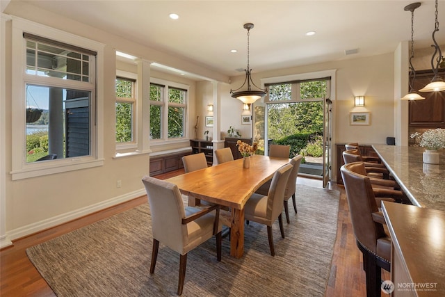 1935 False Bay Dr, Friday Harbor, WA 98250 - dining area with wood finished floors, recessed lighting, and baseboards