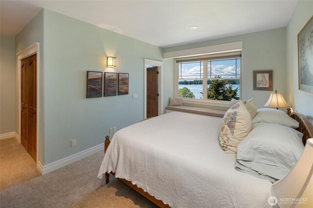 1935 False Bay Dr, Friday Harbor, WA 98250 - bedroom with carpet flooring, baseboards, and recessed lighting