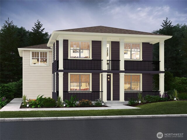 view of front of home featuring a porch and a balcony