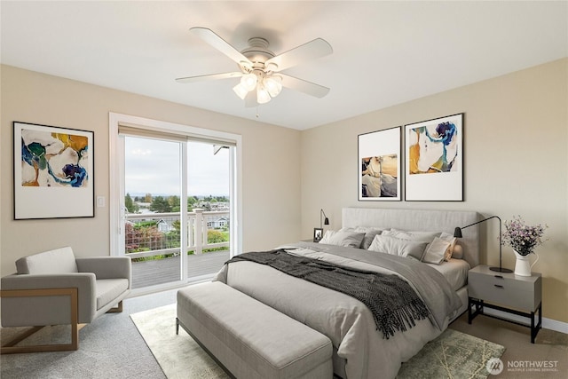 8196 Comox Rd, Blaine, WA 98230 - bedroom featuring carpet, access to outside, a ceiling fan, and baseboards