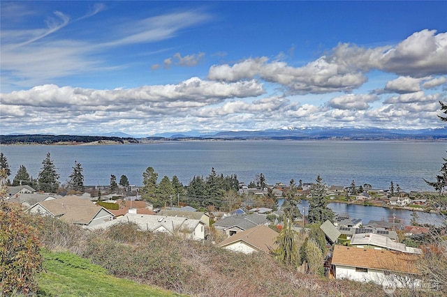 1433 Crestview Dr, Camano Island, WA 98282 - water view featuring nearby suburban area and a mountain backdrop
