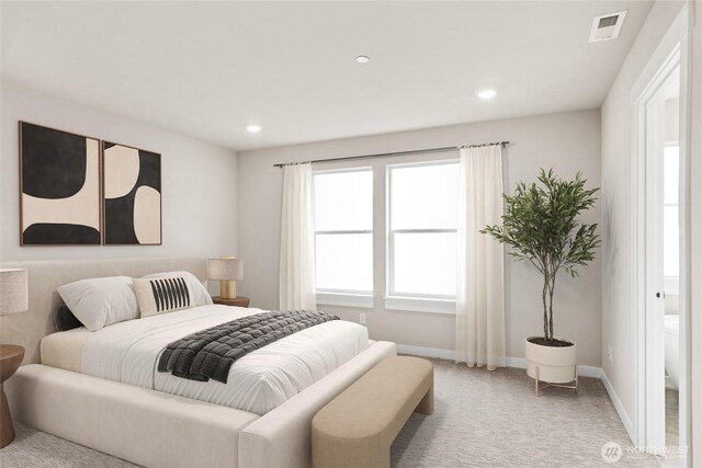 10591 135th Ave NE Unit 24, Kirkland, WA 98033 - bedroom featuring light colored carpet, baseboards, and recessed lighting