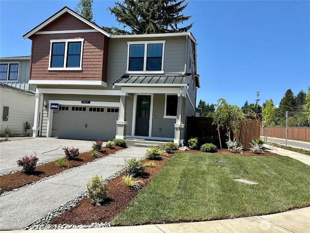 10591 135th Ave NE Unit 24, Kirkland, WA 98033 - view of front of home featuring a standing seam roof, driveway, an attached garage, and metal roof