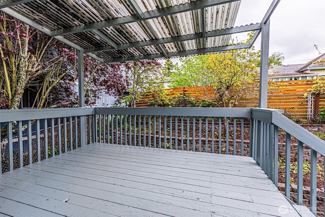 deck with a fenced backyard