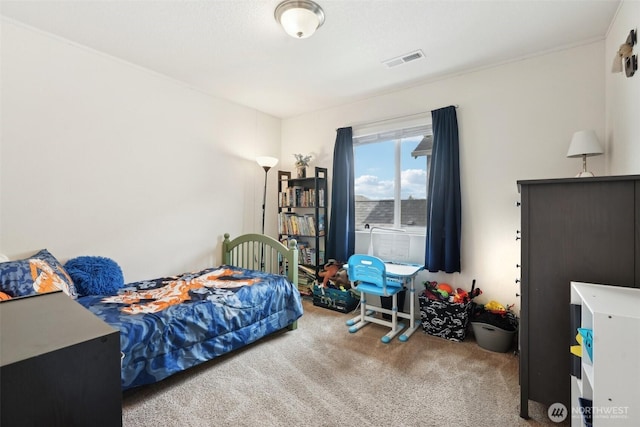 carpeted bedroom with visible vents