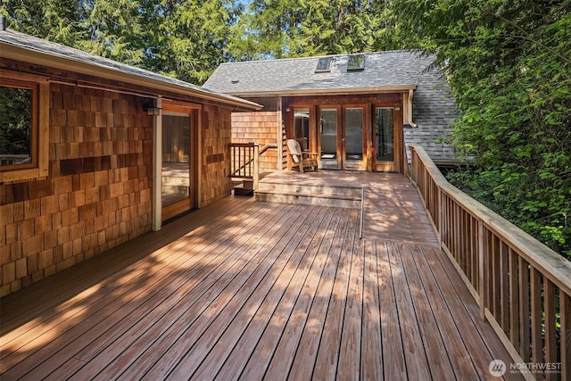 wooden terrace with french doors