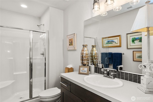 22867 SE Cherry St, Black Diamond, WA 98010 - full bath with vanity, toilet, visible vents, and a stall shower
