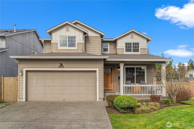 1625 185th Street Ct E, Spanaway, WA 98387 - view of front of house featuring covered porch, board and batten siding, driveway, and an attached garage