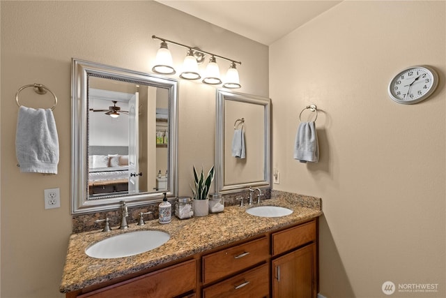1625 185th Street Ct E, Spanaway, WA 98387 - ensuite bathroom featuring double vanity and ceiling fan