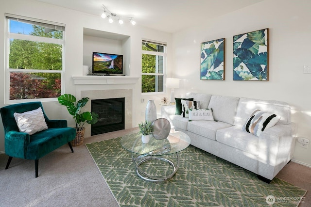 588 241st Ln SE, Sammamish, WA 98074 - carpeted living room with a glass covered fireplace