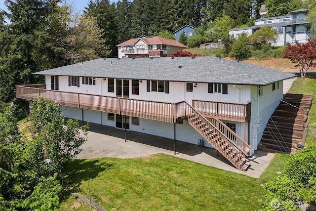 1918 SE Maple Dr, Chehalis, WA 98532 - rear view of property featuring a patio, roof with shingles, stairs, and a deck