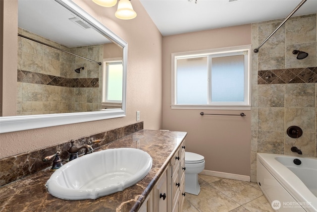 1918 SE Maple Dr, Chehalis, WA 98532 - bathroom with vanity, toilet, shower / tub combination, baseboards, and tile patterned floors