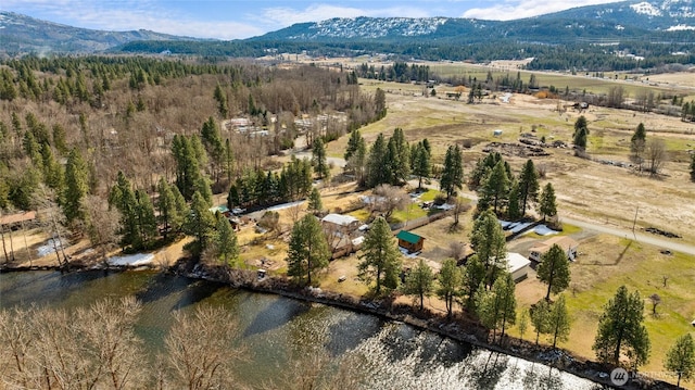 aerial view with a water and mountain view