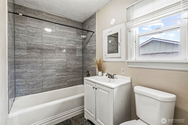 160 Maple St, Cathlamet, WA 98612 - full bathroom with toilet, vanity, a textured ceiling, and shower / tub combination