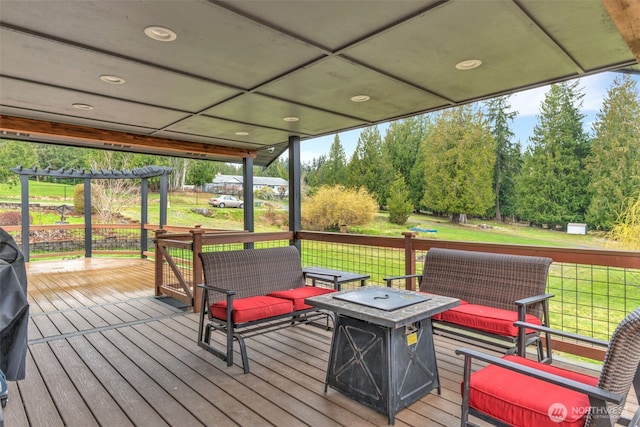 21401 161st Ave E, Graham, WA 98338 - deck featuring an outdoor living space with a fire pit and a yard