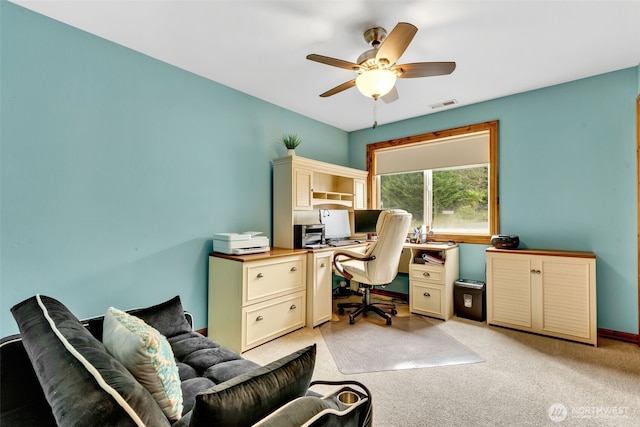 21401 161st Ave E, Graham, WA 98338 - office area with visible vents, light colored carpet, and a ceiling fan
