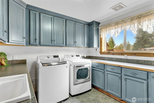 21401 161st Ave E, Graham, WA 98338 - clothes washing area featuring a sink, cabinet space, and separate washer and dryer