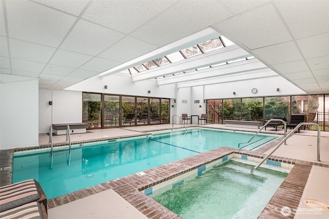 pool featuring a skylight