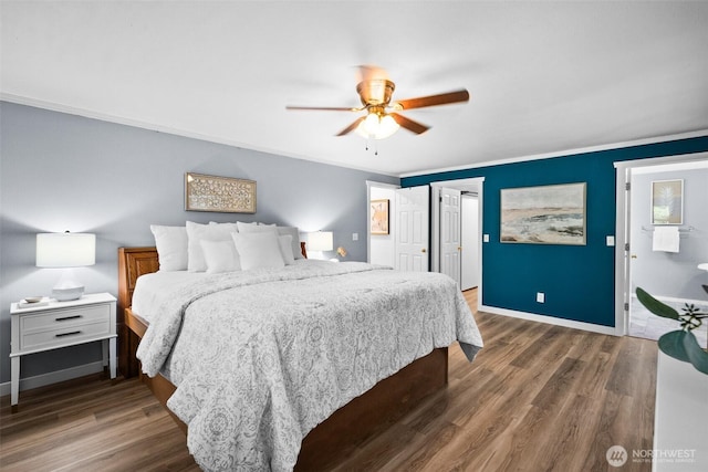 30427AVE SE 204th, Kent, WA 98042 - bedroom with wood finished floors, ceiling fan, and crown molding