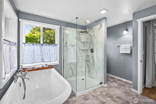 30427AVE SE 204th, Kent, WA 98042 - bathroom featuring a marble finish shower and a freestanding bath