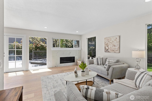 1825 112th Ave NE, Bellevue, WA 98004 - living room with recessed lighting, wood finished floors, and a high end fireplace