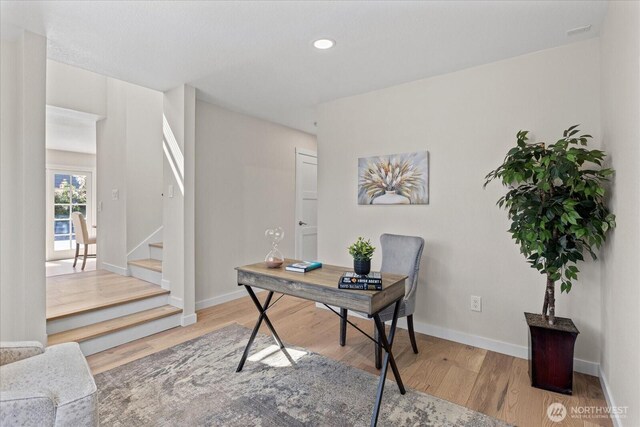 1825 112th Ave NE, Bellevue, WA 98004 - home office featuring baseboards, recessed lighting, and wood finished floors