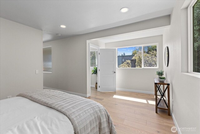 1825 112th Ave NE, Bellevue, WA 98004 - bedroom featuring recessed lighting, light wood-style flooring, and baseboards