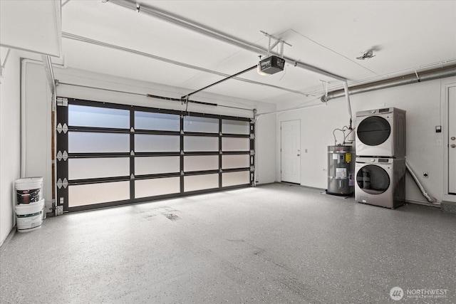 1825 112th Ave NE, Bellevue, WA 98004 - garage with water heater, a garage door opener, and stacked washer and clothes dryer