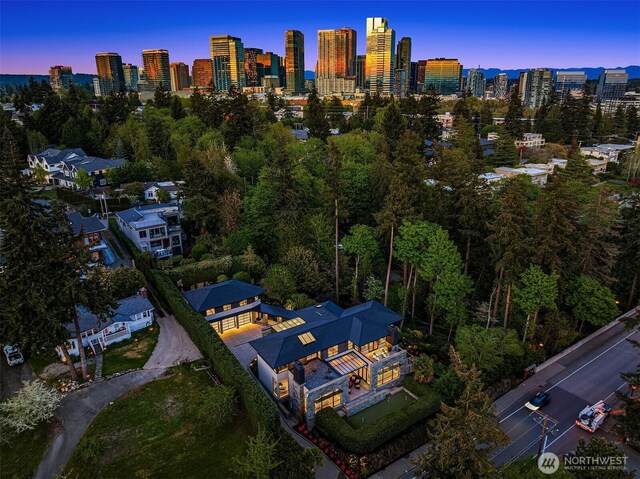 9632 Lake Washington Blvd NE, Bellevue, WA 98004 - aerial view at dusk with a city view