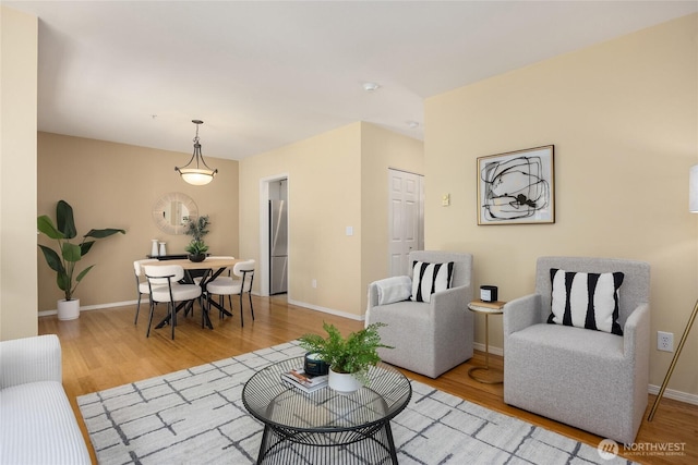 living room featuring baseboards and light wood-type flooring