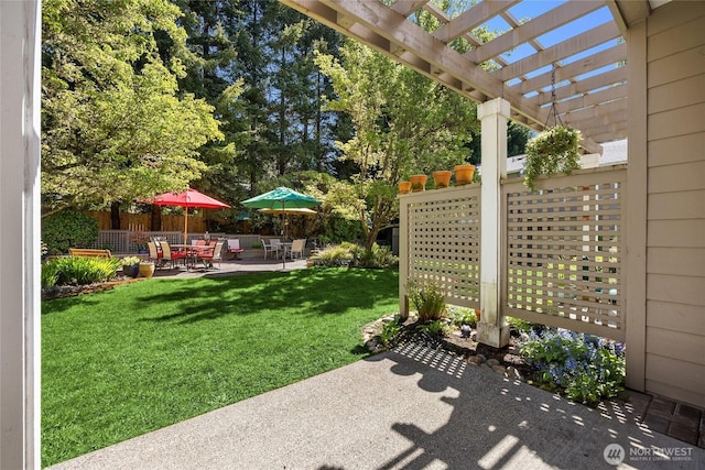 view of yard with a patio and a pergola